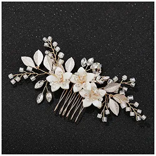 SWEETV Wedding Hair Comb Clip Bridal Crystal Wedding Hair Accessories for Brides and Bridesmaid, Gold