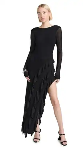 AFRM Women's Jacie Ruffle Open Back Maxi Dress, Noir, Black, XS